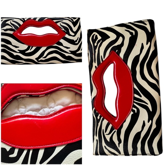 Unbranded Cherry Lips Tote handbag Faux Croc Card Holder 3 Piece Bundle - GUC - Picture 4 of 7